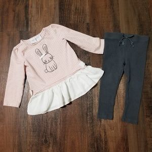 Bunny ruffle shirt with grey sweater leggings